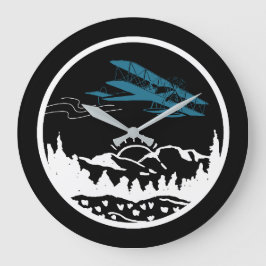 Flugzeugberge & Sonnenuntergang, Luftfahrt, Minima Große Wanduhr