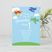 Flugzeuge 1. Geburtstag Niedliche Einladungen (Stehend Vorderseite)