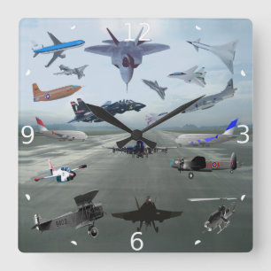 FLUGZEUGE AUF EINEM BLAUEN HIMMEL CAROLINAS QUADRATISCHE WANDUHR