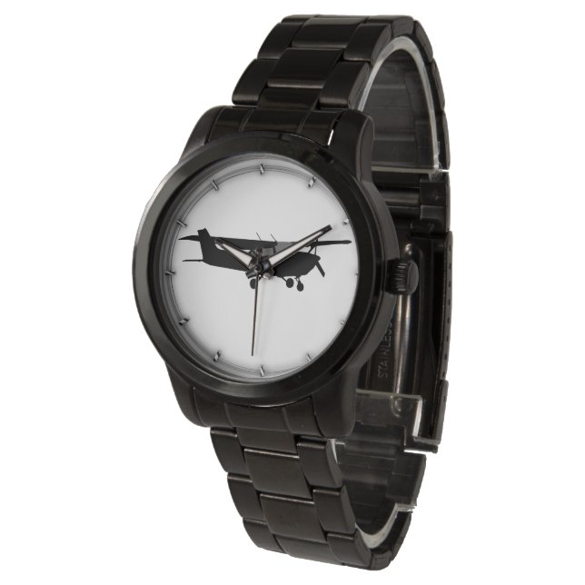 Flugzeuge Cessna Schwarze Silhouette Fliegendekor Armbanduhr (Schrägansicht)