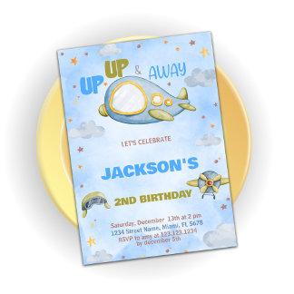 Flugzeuge Einladung zum Geburtstag Blue Orange