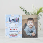 Flugzeuge Einladung zum Geburtstag Blue Red mit Fo (Stehend Vorderseite)