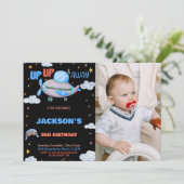 Flugzeuge Einladung zum Geburtstag braun mit Foto (Stehend Vorderseite)