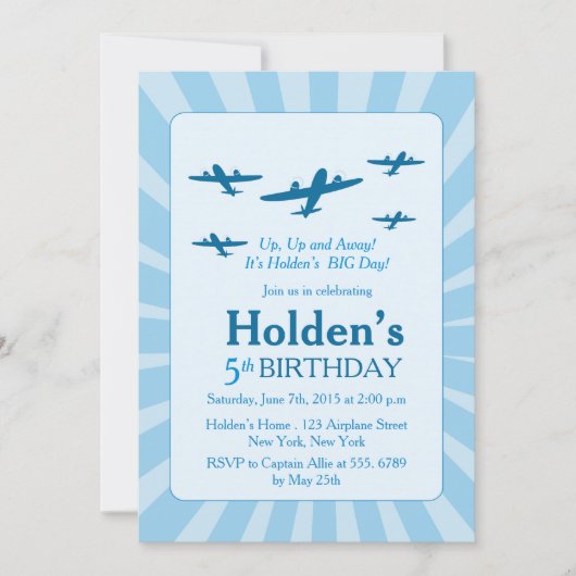 Flugzeuge Einladungen für Geburtstagspartys (Vorderseite)
