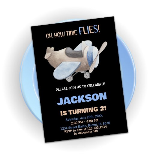 Flugzeuge Geburtstagseinladungen Brown Gray Black Einladung