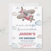 Flugzeuge Geburtstagseinladungen Brown Red Einladung (Vorderseite)