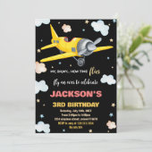 Flugzeuge Geburtstagseinladungen Gelb Schwarz BK Einladung (Stehend Vorderseite)