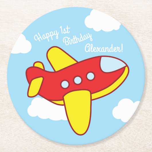Flugzeuge jets Niedliche Kinderpartei Runder Pappuntersetzer (Vorderseite)
