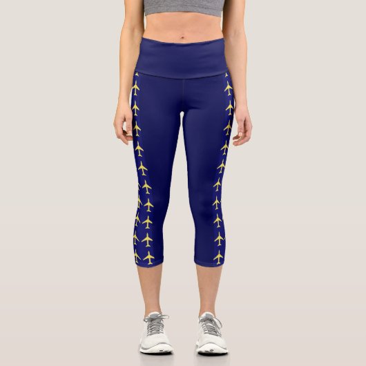Flugzeuge mit blass gelbem Flugzeug Capri Leggings (Vorderseite)