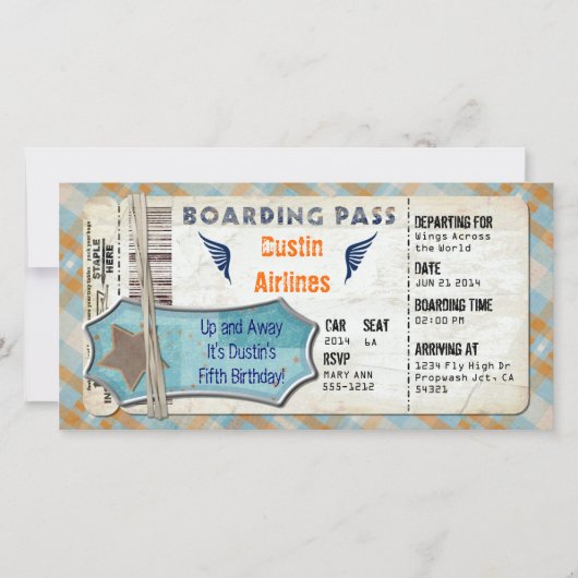 Flugzeuge Party Boarding Pass (Vorderseite)
