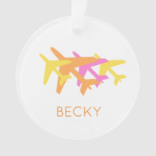 Flugzeuge rosa gelb orange NAME Fliegender Spaß Ornament