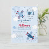 Flugzeuge Sterne Wolken Boy Geburtstag Einladung (Stehend Vorderseite)