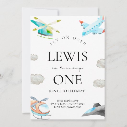 Flugzeuge und Hubschrauber zum Geburtstag Einladun Einladung (Vorderseite)