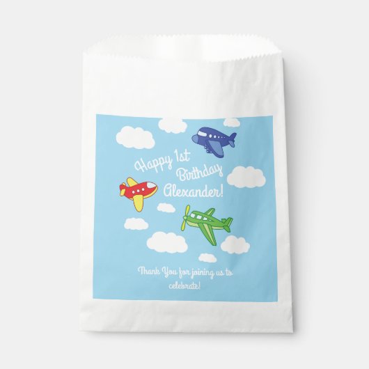 Flugzeuge und Jets Niedlich 1. Geburtstag Party Geschenktütchen (Vorderseite)
