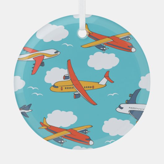 Flugzeuge und Wolken, nahtlose Kinderhütte Ornament Aus Glas (Vorderseite)