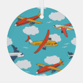 Flugzeuge und Wolken, nahtlose Kinderhütte Ornament Aus Glas (Rückseite)