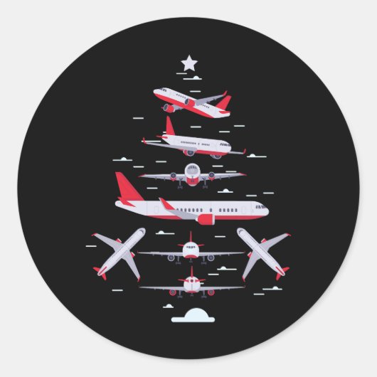 Flugzeuge Weihnachtsbaum Pilot Frohe Weihnachten W Runder Aufkleber (Vorderseite)
