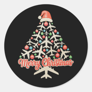 Flugzeuge Weihnachtsbaum Pilot Xmas Urlaubsfamilie Runder Aufkleber