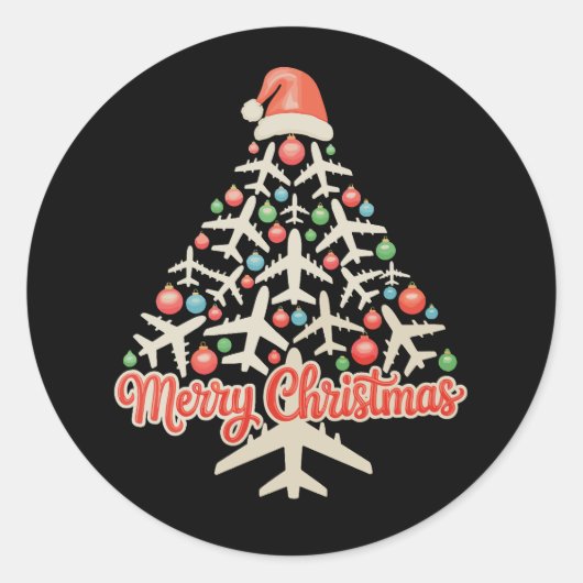 Flugzeuge Weihnachtsbaum Pilot Xmas Urlaubsfamilie Runder Aufkleber (Vorderseite)