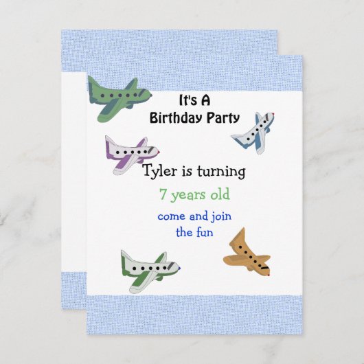 Flugzeuge zum Geburtstag Einladung (Vorne/Hinten)