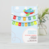 Flugzeugeinladung zum Geburtstag Einladung (Stehend Vorderseite)