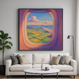 Flugzeugfensterlandschaft - farbenfroher Pastellst Poster