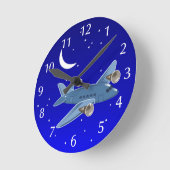 Flugzeugfliegen nachts mit Mond u. Sternen. Pilot Runde Wanduhr (Winkel)