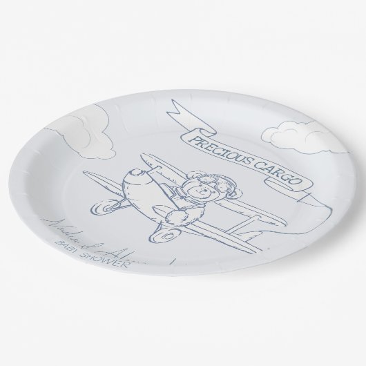 Flugzeugführerin Wertvoll Cargo Baby Dusche Pappteller (Schrägansicht)