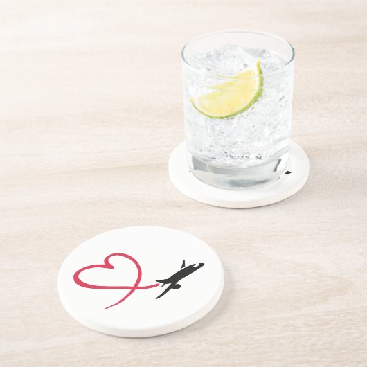 Flugzeugherz-Liebe Sandstein Untersetzer (Seite)