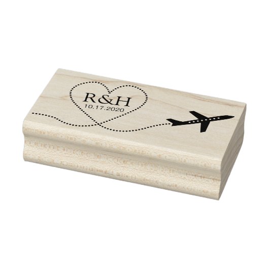 Flugzeugherzbahn mit Hochzeitmonographie + Datum Gummistempel (Stempel)