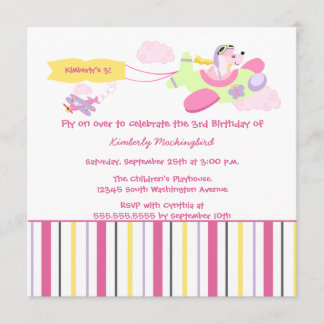 Flugzeughundepilotmädchengeburtstags-Party Einladung