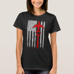 Flugzeugingenieur Mechaniker Retro US-Flagge Flugz T-Shirt