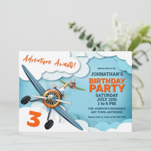 Flugzeugkämpfer Pilot Junge Geburtstag Einladung (Stehend Vorderseite)