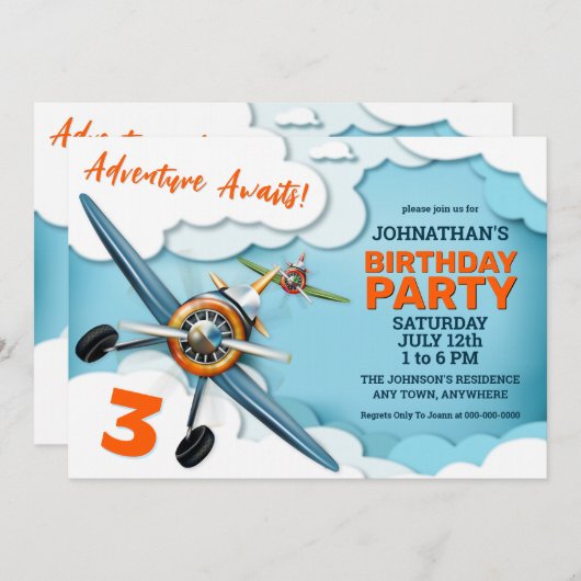 Flugzeugkämpfer Pilot Junge Geburtstag Einladung (Vorne/Hinten)