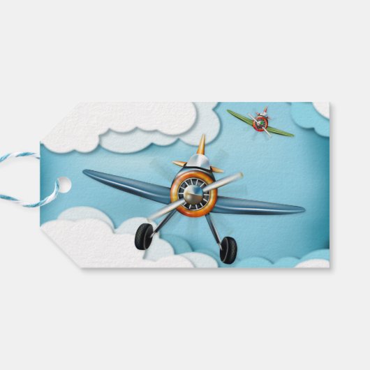 Flugzeugkämpfer Pilot Junge Geburtstag Geschenkanhänger (Rückseite Horizontal)