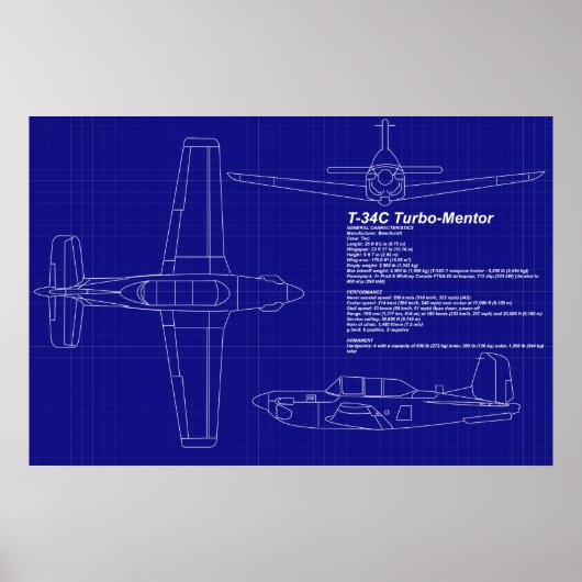 Flugzeugkonzepte | T-34 C Mentor Poster (Vorne)