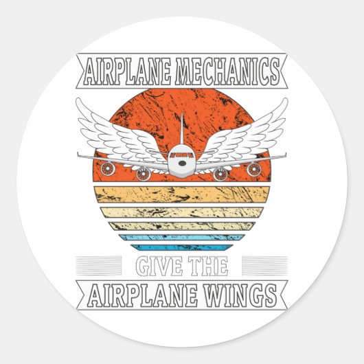 Flugzeugmechaniken geben dem Flugzeug Flügel Runder Aufkleber (Vorderseite)