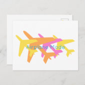 Flugzeugmodi Orange-Gelb-Rosa Pilotreise Postkarte (Vorne/Hinten)