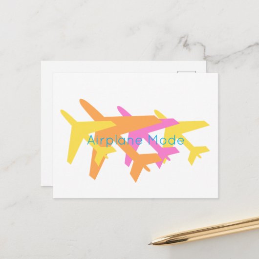 Flugzeugmodi Orange-Gelb-Rosa Pilotreise Postkarte (Vorderseite/Rückseite Beispiel)