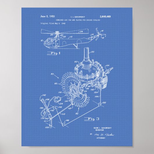 Flugzeugmotor 1953 Patentzeichnung Blaupause Poster (Vorne)
