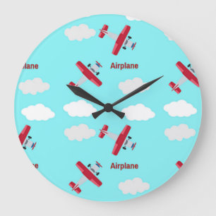 Flugzeugmuster in blau große wanduhr
