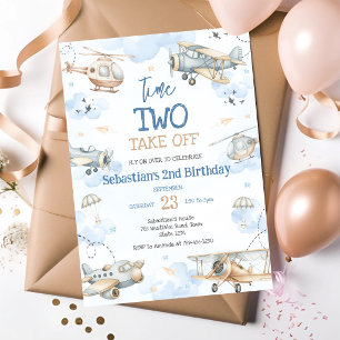 Flugzeugpilot Party Zeit Zwei Start Geburtstag Einladung