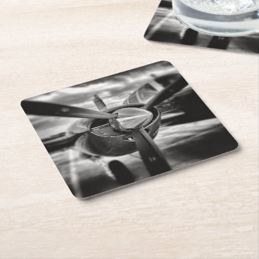 Flugzeugpropeller Schwarz und Weiß Rechteckiger Pappuntersetzer (angewinkelt)