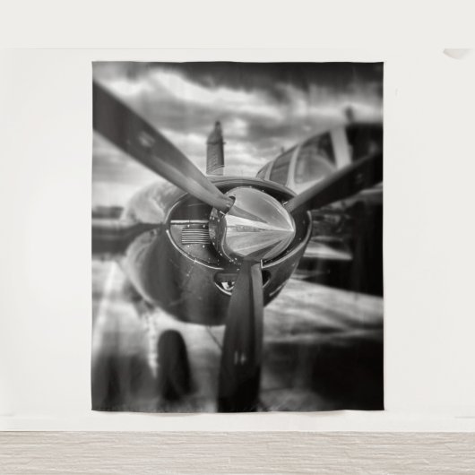 Flugzeugpropeller Schwarz und Weiß Wandteppich (Vorderseite)