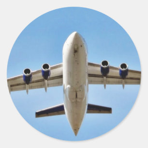 Flugzeugstart hoch runder aufkleber