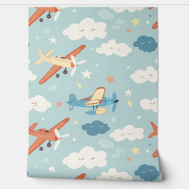 Flugzeugsteine und Cloud Pattern Baby Kinderzimmer Tapete