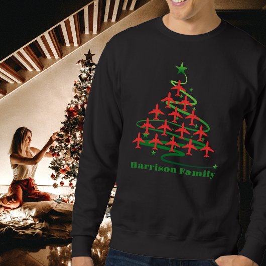 Flugzeugweihnachtsbaum und Familienname, Minimalis Sweatshirt