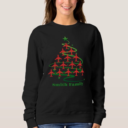 Flugzeugweihnachtsbaum und Familienname, Minimalis Sweatshirt (Vorderseite)