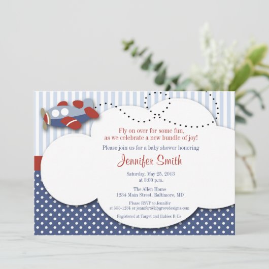 Flugzeugwolke 1 Kinderdusche Einladung (Stehend Vorderseite)