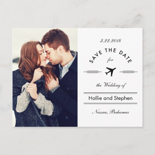 Flugziel Datum Hochzeitspostkarte Ankündigungspostkarte (Vorderseite)